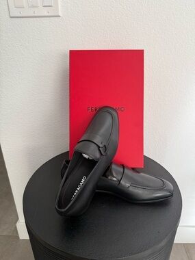 Salvatore Ferragamo Black Leather Slip-On Loafers